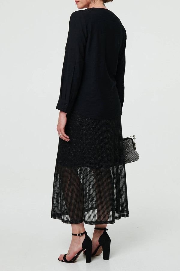 BLACK| Floral Embroidered V-Neck Jumper