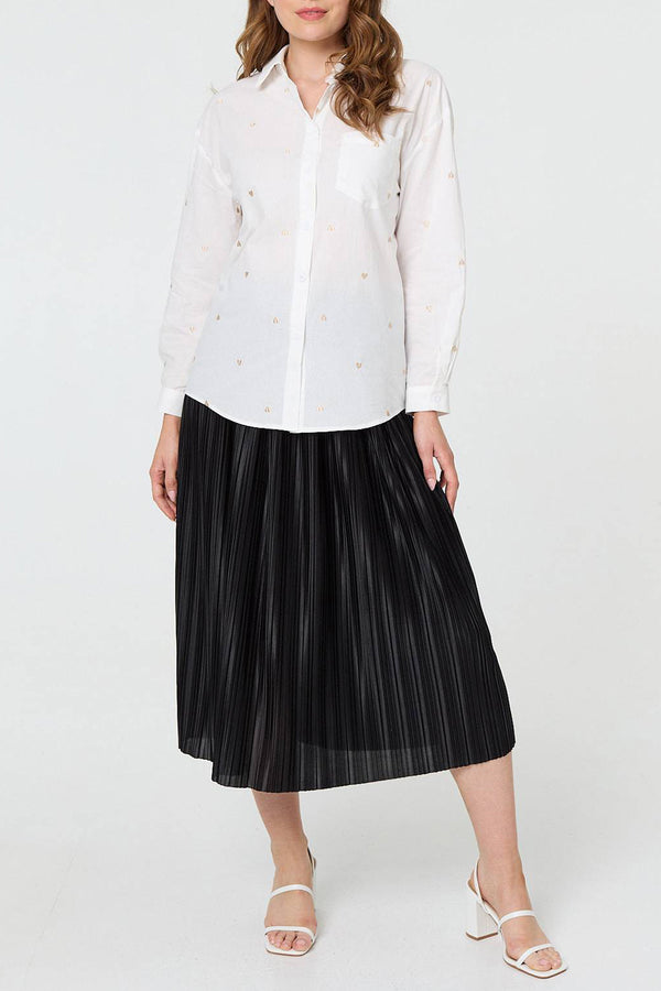 WHITE | Heart Embroidered Long Sleeve Shirt
