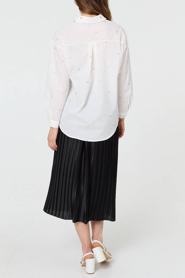 WHITE | Heart Embroidered Long Sleeve Shirt