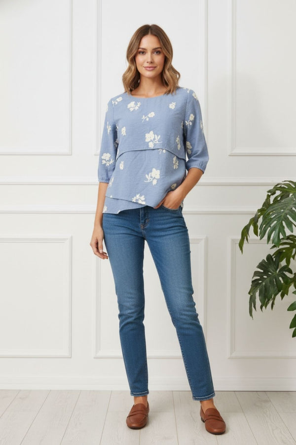 Floral 1/2 Sleeve Asymmetric Tunic Top