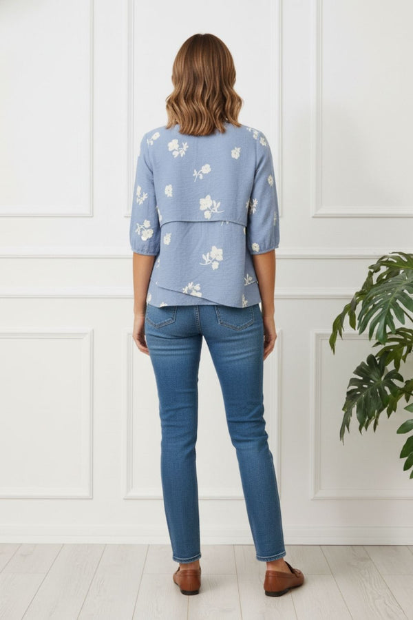 Floral 1/2 Sleeve Asymmetric Tunic Top