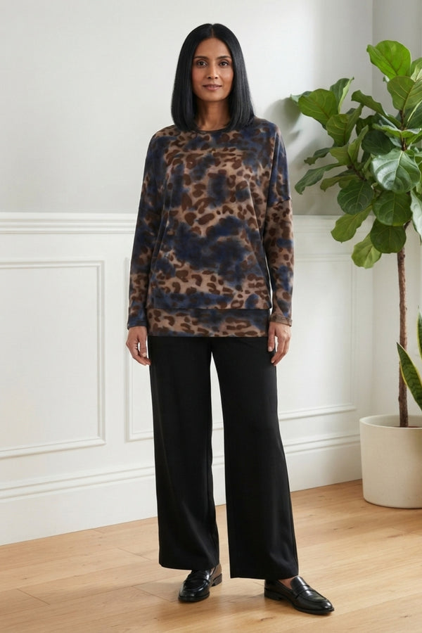 Animal Print Drop Shoulder Tunic Top| MULTI BLUE