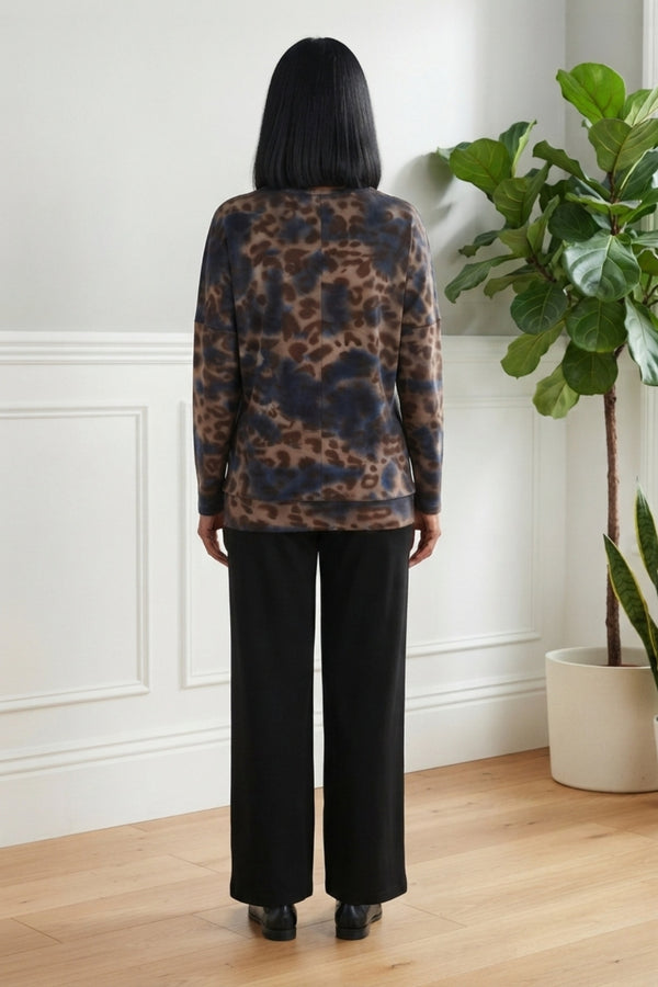 Animal Print Drop Shoulder Tunic Top| MULTI BLUE