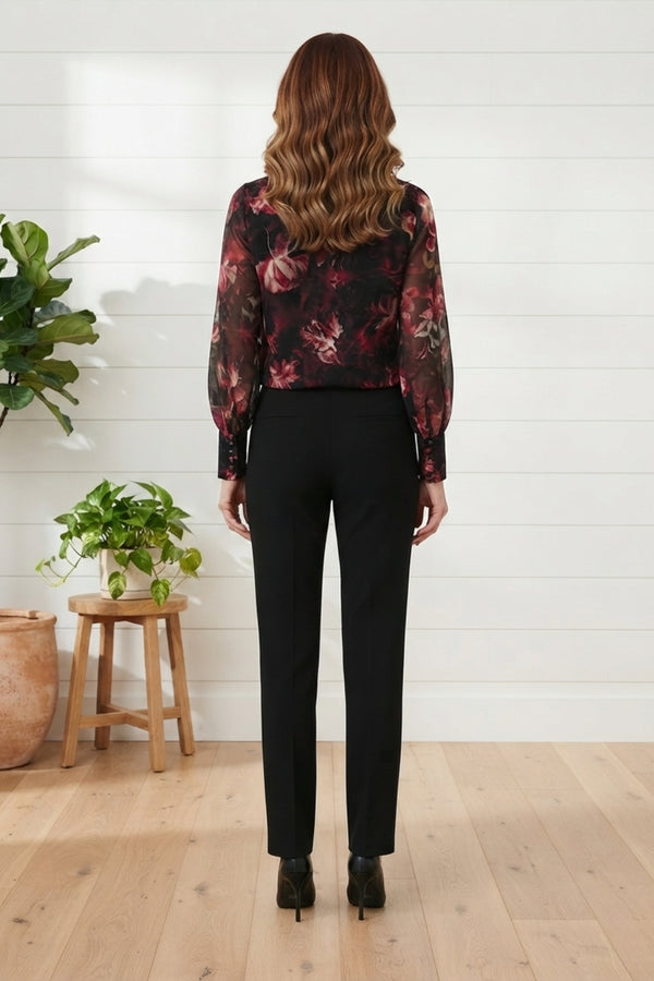 Floral Balloon Sleeve Semi Sheer Shirt| MULTI BLACK