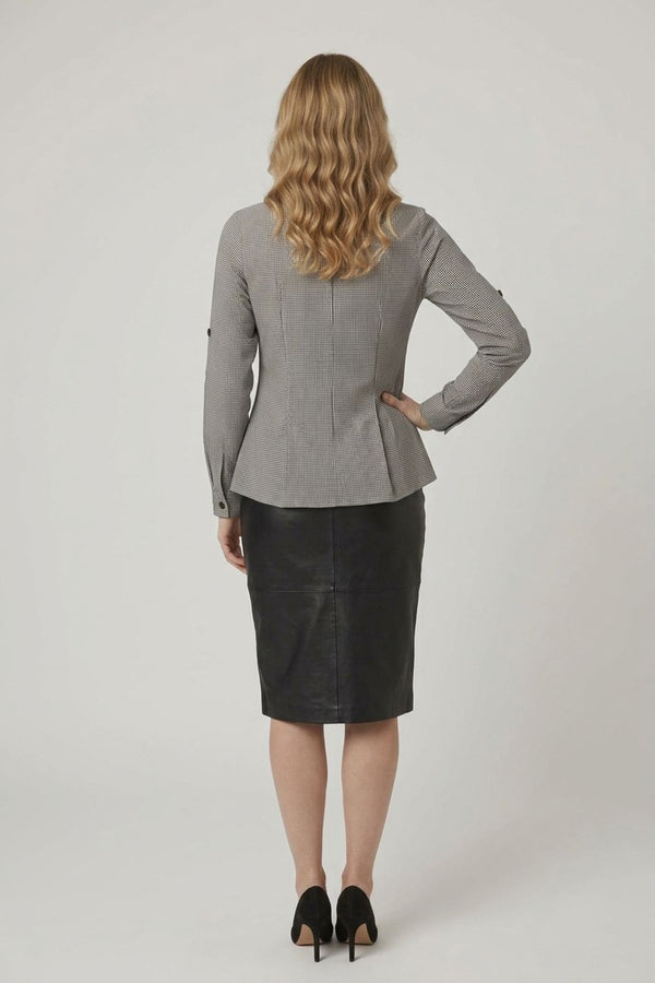 Checked 3/4 Sleeve Pleat Fitted Shirt| MULTI BLACK