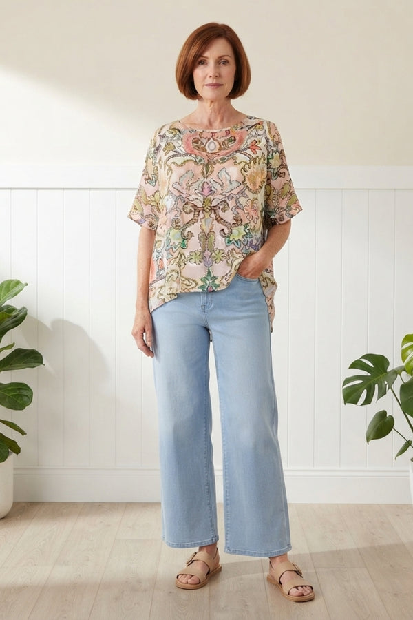 Paisley Print Relaxed 1/2 Sleeve Blouse| PINK