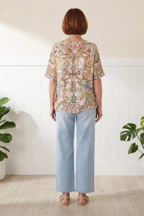 Paisley Print Relaxed 1/2 Sleeve Blouse| PINK