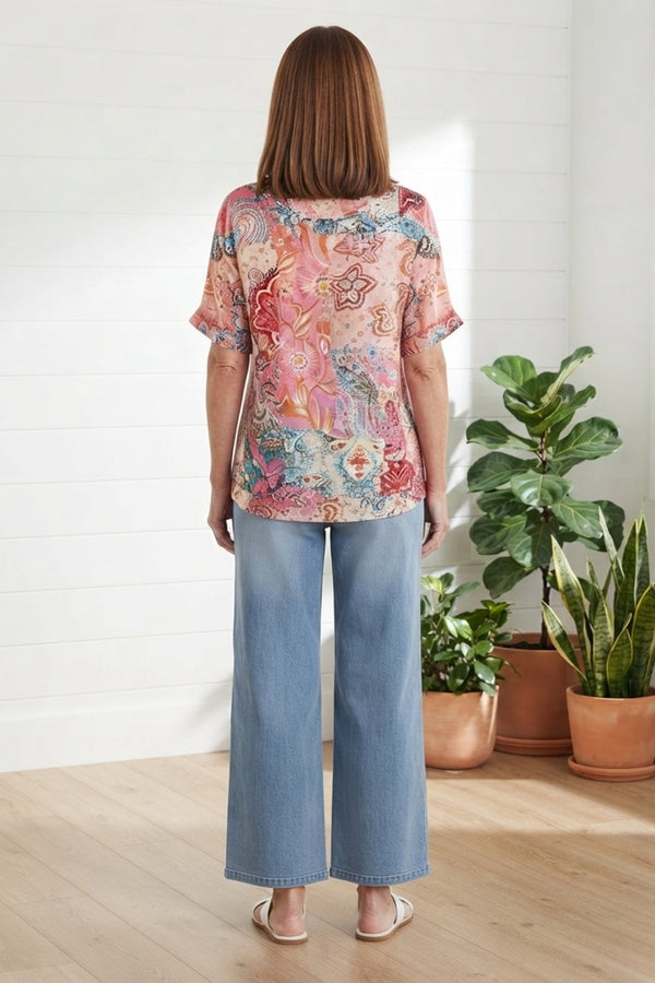Patchwork 1/2 Sleeve Relaxed Blouse| MULTI RED
