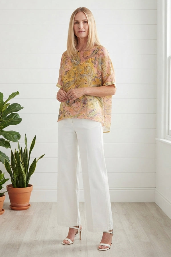Paisley 1/2 Sleeve Relaxed Blouse| MULTI PINK