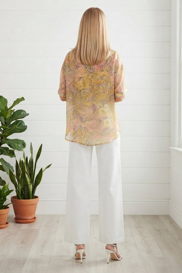 Paisley 1/2 Sleeve Relaxed Blouse| MULTI PINK