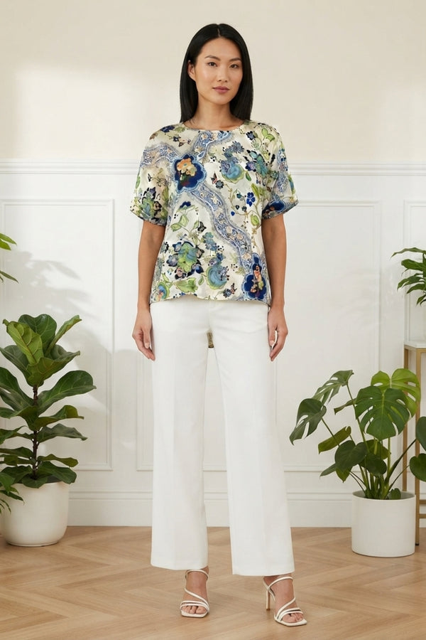 Paisley Print Short Sleeve Blouse| MULTI GREEN