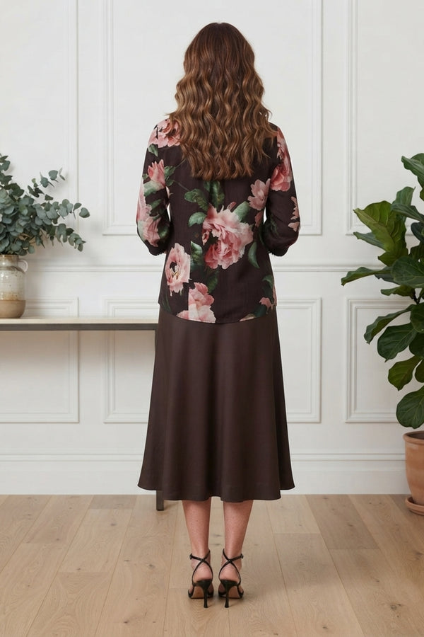 Floral 3/4 Sleeve Relaxed Button Blouse| MULTIPURPLE