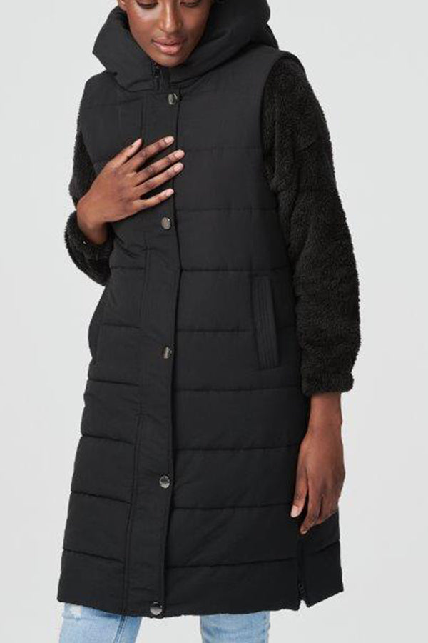 BLACK | Hooded Longline Puffer Vest
