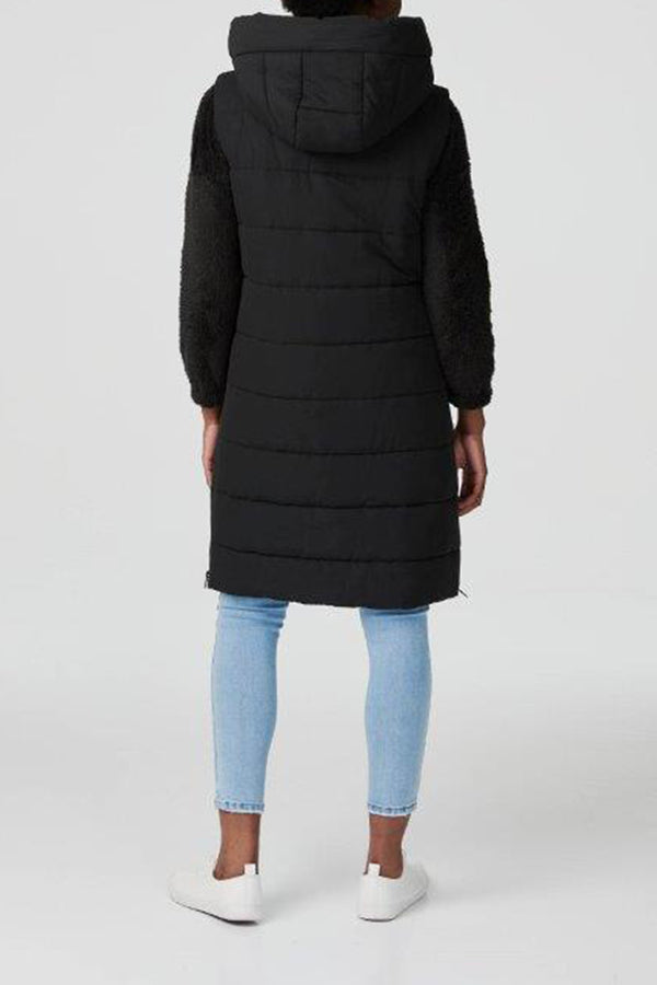 BLACK | Hooded Longline Puffer Vest