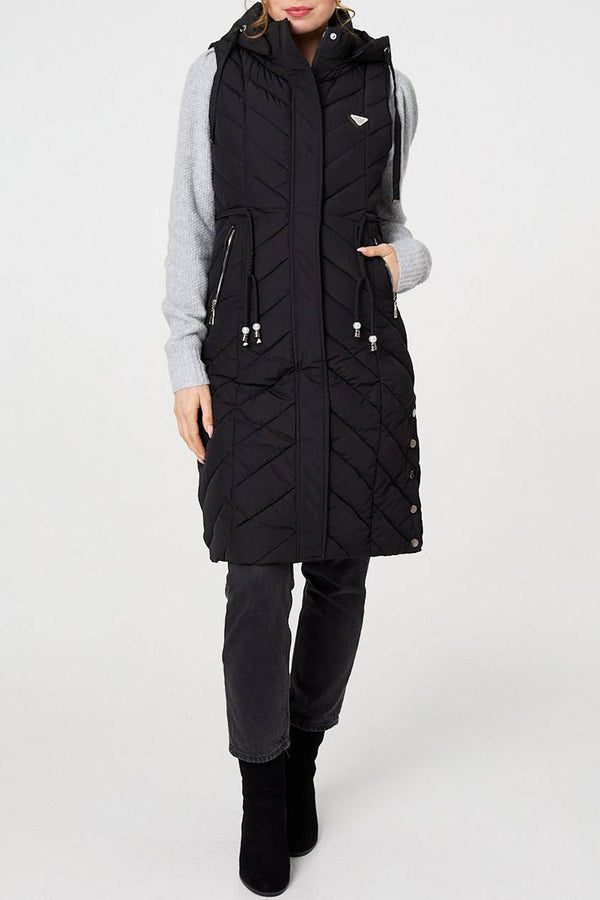 BLACK | Longline Hooded Padded Puffer Gilet