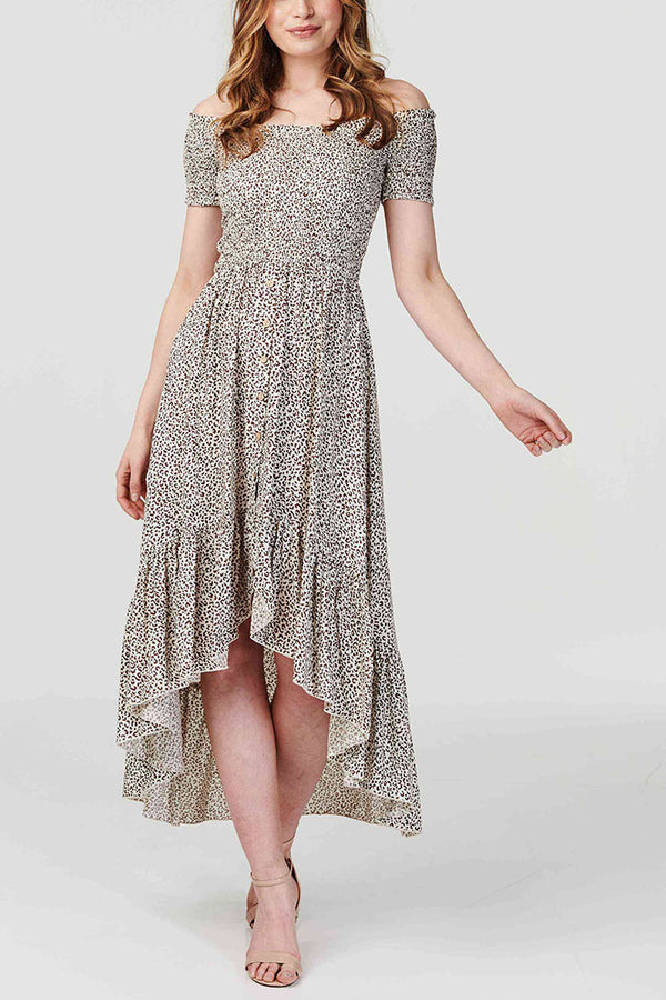 Brown | Leopard Print Smocked Midi Dress
