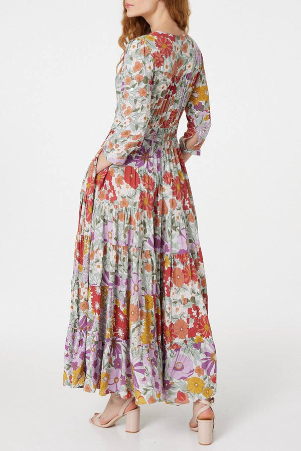 Stella forest @ Anthropologie lilac white boho printed maxi wedding guest dress small UK 10 vgc