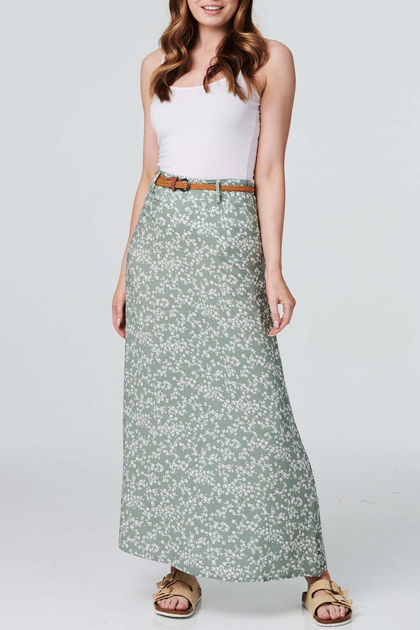 Sage | Ditsy Floral A-Line Maxi Skirt